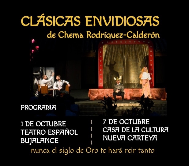 Cartel publicitario de Clásicas Envidiosas, comedia de Chema Rodríguez-calderón, con el programa de representaciones para octubre de 2023